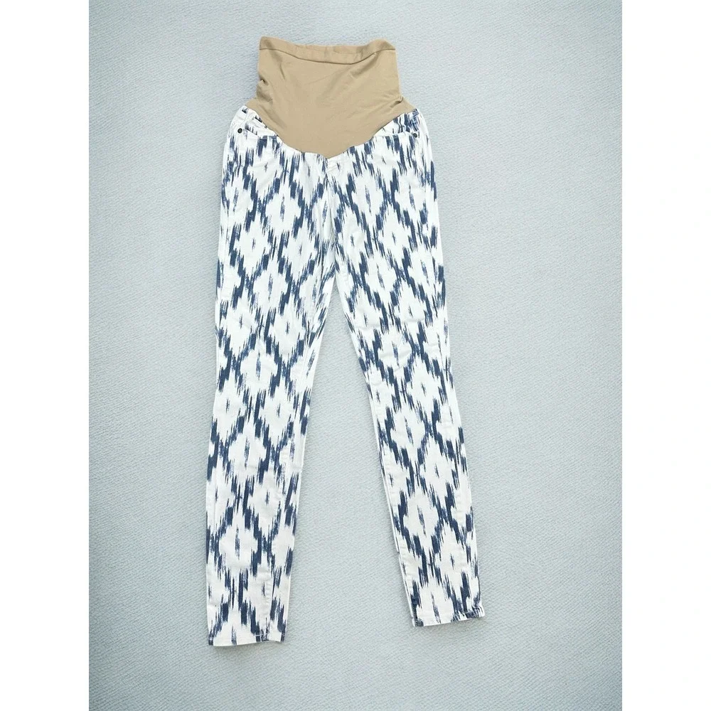 Paige Maternity 30 Verdugo Ultra Skinny Ikat Printed Jeans Alexandria White/Blue - Picture 2 of 9